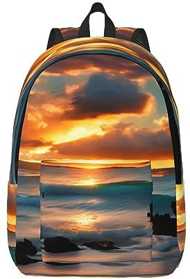 DRTGEDS Beach Maui Hawaii Sonnenuntergang Meer Wellen Wolken Rucksäcke Leicht mit 1 Hauptfach Schulterrucksack Handgepäck, Schwarz, Small