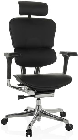 hjh OFFICE Leder Bürostuhl ergonomisch ERGOHUMAN GEN2 Originales Design, 24h Einsatz, Bürosessel mit Flexibler Lordosenstütze, Sitzfläche gepolstert, Schwarz