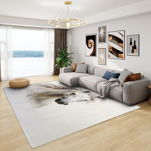 Teppich Mädchen Pferd - Teppich Wohnzimmer Schlafzimmer Pferdemotiv, Großer Teppich Pferde, Weich Kurzflor & Waschbar & rutschfest Wohnzimmerteppich, Kinderteppich, Bettvorleger 160x230 cm