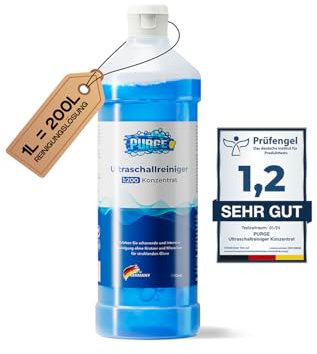 PURGE Ultraschallreiniger Konzentrat | 1:200 | Brillen & Schmuck Reinigung | Ultraschallreiniger Flüssigkeit für Ultraschallreinigungsgerät Brille & Silberschmuck Reiniger | Schmuckreiniger, 500ml