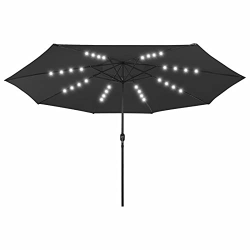 Homgoday Outdoor Sonnenschirm mit LED und Metallpfosten 400 cm Schwarz Dekoration Gartenschirm Outdoor Sonnenschirm Strandschirm Terrassenschirm Winddicht