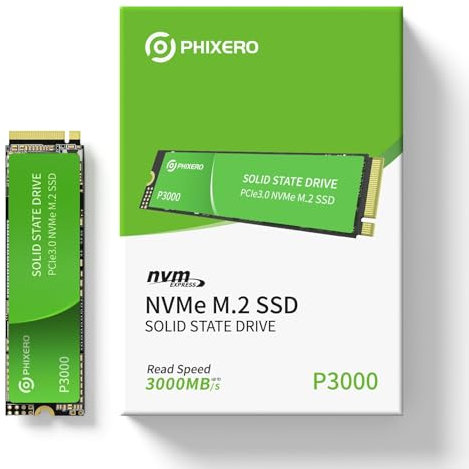 PHIXERO P3000 512GB NVMe M.2 SSD, PCIe 3.0, 3000 MB/s di lettura, SSD interno per giochi e applicazioni quotidiane
