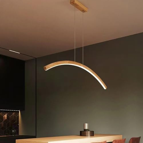 Deliouay Esszimmerlampe LED Hängelampe Pendelleuchte Esstisch holz Dimmbar Esszimmer Lampe Wohnzimmerlampe Modern Einfach Linear Hängend Leuchte höhenverstellbar für Büro Küche Lampe (Holz, L100cm)