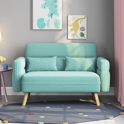 Yaheetech Small Modern Fabric Loveseat Small Sofa Upholstered Couch 116cm Futon Settee Lounge with Tapered Legs for Dorm/Office/Bedroom/Living Room Furniture Aquamarine