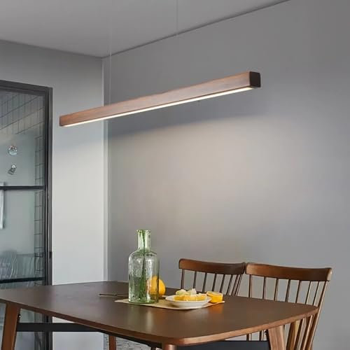 Holz Esstisch Lampe LED Pendelleuchte Dimmbar Hängelampe mit Fernbedienung für Esszimmer Küche Büro Hängeleuchte BD399 Acryl Lampenschirm Modern Design Höhenverstellbar Leuchte (6000K, L120cm)