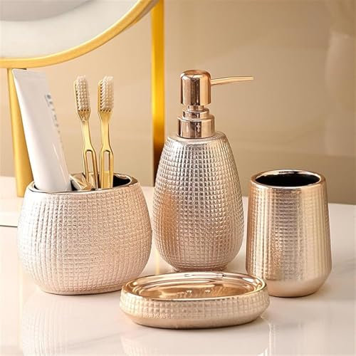 EUOUWIE Bathroom Accessories Set Ensemble d'accessoires de Salle de Bain Kit en Or Rose Ensembles d'accessoires de Salle de Bain de Luxe Porte-Savon en céramique Porte-Brosse à Dents Distributeur