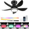 FRIXCHUR 30 Ceiling Fans with Lights and Remote, Black Low Profile Flush Mount Ceiling Fans with 5 Reversible Blades 6 Speeds, 3 Colors Dimmable+Ring Lights for Bedroom Living Room