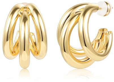 ALEXCRAFT Chunky Ohrstecker Ohrringe Gold Creolen Wasserfest 14K Schmuck Damen Gold für Frauen Freundin Mama