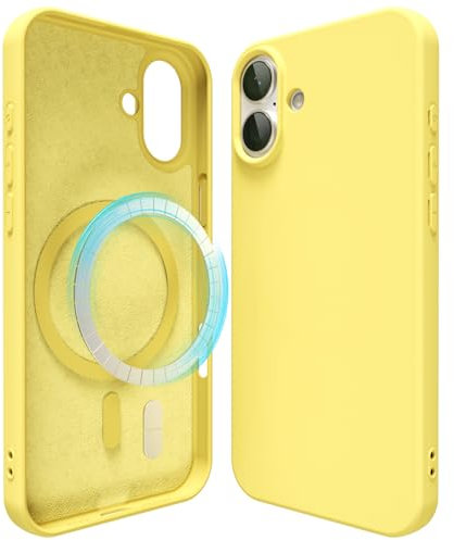oakxco Silicone Case for iPhone 16 Plus Compatible with Magsafe Magnetic Wireless Charging, Slim Thin Soft Rubber Gel with Magnet, Matte TPU Mag Cover for Women Men, Yellow