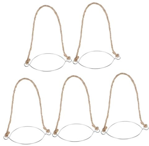 IMIKEYA 5pcs Mason Jar Handle Cloth Hangers Mason Jars Hangers for Hanging Clothes Mason Jar Planter Mason Jar Attachments Metal Ring Burlap Handles DIY Lamp Hangers Jar Holder Khaki