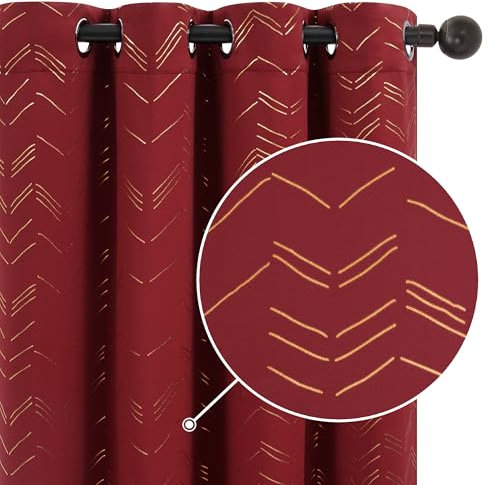 Deconovo Blickdichte Vorhänge mit Ösen Dicke Thermovorhang Kälteschutz Thermogardine mit Linienmuster Gardinen Wohnzimmer, 183x117 cm(HöhexBreite), Rot, 2er Set