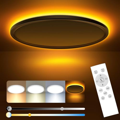 slochi LED Deckenleuchte, 36W 3600LM Deckenlampe Flach Dimmbar mit Fernbedienung, 1800K Nachtlicht Warm, 3000K-6500K, Ultra Dünn Schlafzimmer Lampe für Schlafzimme Wohnzimmer Kinderzimmer-Rund Weiss