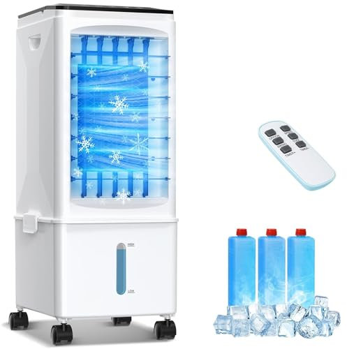 Aire acondicionado portátil, enfriador de aire evaporativo 3 en 1, unidad de CA portátil de enfriamiento rápido de 2.5 galones con control remoto y temporizador, enfriador silencioso de 3 velocidades