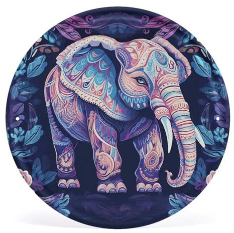 FZQVSGW Wandkunst, Motiv: violetter Elefant, Eisenbild, kreisförmiges Veranda-Dekor, Bauernhaus-Metallbild, moderne Metall-Wanddekoration für Zuhause, Wand, Badezimmer, Dekoration, 30 x 30 cm