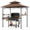 GOPLUS Grillpavillon, Grill Pavillon Doppeldach mit 2 Ablagen, 10 Haken, Flaschenöffner & Ablagekorb, Grillüberdachung Grillunterstand wetterfest für Außenbereich wie Garten Hof Terrasse (Braun)