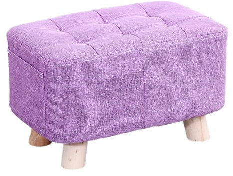 Mid Century Ottomane Fußhocker aus Stoff, mit Aufbewahrungstaschen, klein, rechteckig, Kissen für Wohnzimmer, Schlafzimmer, Flur, Holzbeine (40 x 25 x 27 cm), Violett