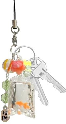 Goldfisch-Schlüsselanhänger, niedlich, Fisch-Rucksack-Anhänger, künstlicher Spaß, transparent, Wasserbeutelzubehör für Schmuckherstellung, für Damen und Herren, Auto-Rucksack
