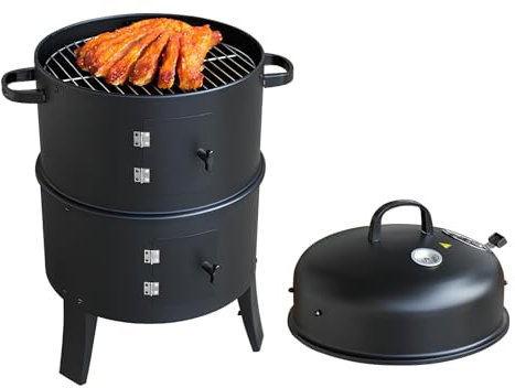 YTYTU Barbecue Portatile, Barbecue A Barile - Barbecue E Affumicatore 3 in 1 - Griglia A Carbone Senza Fumo per Esterni E Interni, con Termometro Integrato
