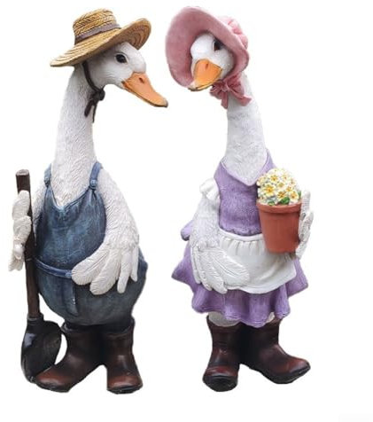 Einzigartige Gartenfigur aus Kunstharz, lebhaft gestaltete Statuen für Innen- und Außenbereiche (Entenblumenkasten)