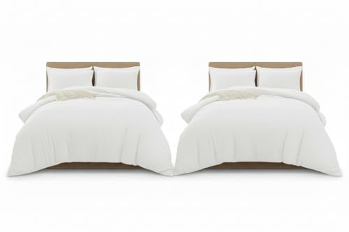 MOONLIGHT20015 Double Duvet Cover Set Pack of 2 White Solid Soft Pre-Washed Double Bedding Duvet Cover Sets with 2 Matching Pillowcases