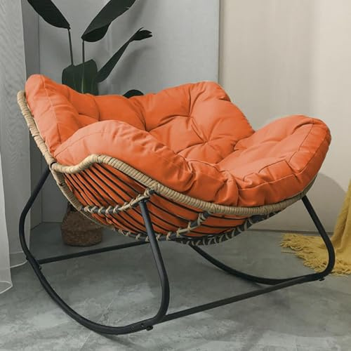JIESOO Schaukelstuhl Draußen Terrassenstuhl mit Gepolstertem Kissen,Übergroßer Rattanstuhl Mit Metallrahmen for Schlafzimmer Wohnzimmer Veranda Garten(Orange)