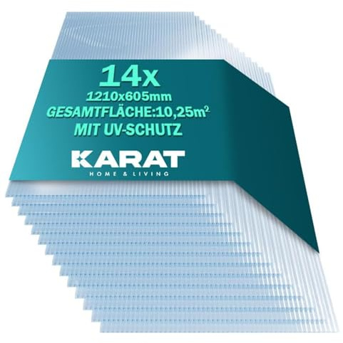 KARAT 10,25 m² Gewächshaus Stegplatten mit hoher Formbarkeit - 14 Stück - 60,5 x 121 cm - Hohlkammerplatten Doppelstegplatten aus Polycarbonat (Transparent, 10 mm)