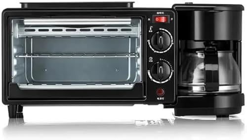 3-in-1 Breakfast Station with Coffee Maker, Toaster Oven, and Frying Pan, Multifunctional Sandwich Maker, 2.38 Gallon Capacity