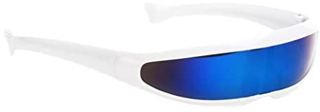Vseutiac Nolvety Futuristic Visor Sunglasses - - Party Dress Up Props, White Frame Blue Mirrored, as described