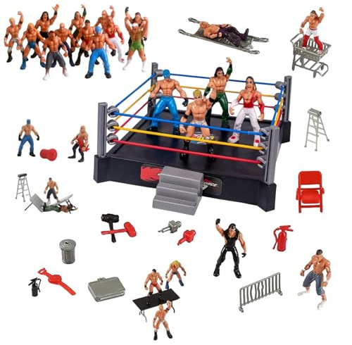 Wrestling-Ring-Spielset mit federbelasteter Matte und flexiblen Seilen – Dynamisches Wrestling-Ring-Spielzeug für Actionfiguren, Kinder und Sammler, quadratisch, Spielzeug