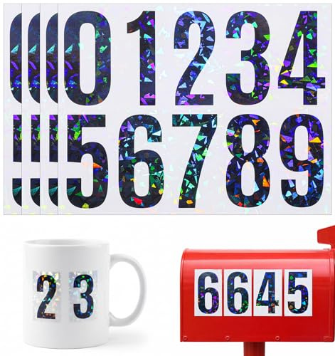 40Pcs Self Adhesive Numbers, Reflective Numbers for Food Waste Bins & House | 7.6 cm Door Number Stickers, House Numbers Stick on - Black Numbers 0-9, Weatherproof for Bins, House, Mailbox & Address