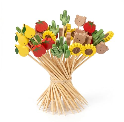 SINJAETRQ Bamboo Cocktail Sticks, 100 Pcs 13.5cm Bamboo Picks | 100-pack. Splinter-free points pierce fruits, cheeses, desserts, drinks. Disposable for wedding, birthday, buffet cleanup.