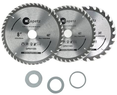 Dapetz ® TCT Circular Wood Fine Cut Saw Blade 205mm x 30mm Bore 24, 40 & 48 Teeth Mitre Hardened Tempered Fits A Multitude of Circular Saws 3Pcs