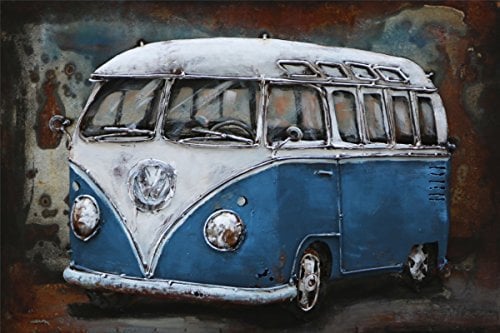 Vintage Line Handgefertigtes Metallbild 3D-Optik Verschiedene Größen Kunst Bild Wandbild (metallbild Bus in blau (ca. 120x80 cm))