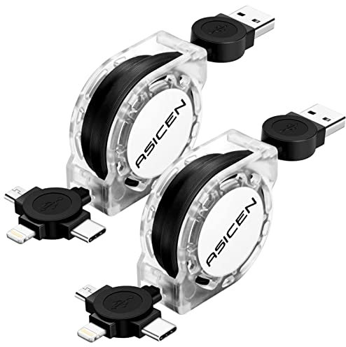 Cavo di Ricarica Multiplo da 1m, Confezione da 2 Cavi di Ricarica Retrattile Multi Veloce 3 in 1 Multi USB con Lightning/Micro USB/Tipo C Cavo di Ricarica per iPhone,iPads,Galaxy,PS, e Più