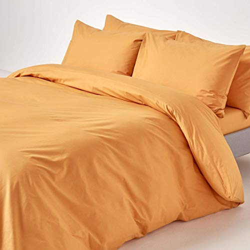 HOMESCAPES Mustard Yellow Pure Egyptian Cotton Duvet Cover Set Super King 200 TC 400 Thread Count Equivalent 2 Pillowcases Included Quilt Cover Bedding Set