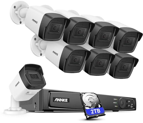 ANNKE H500 5MP POE Security Camera System with 2TB HDD, 8CH 6MP NVR and 8x CCTV IP Alexa Cameras Kit, 100 ft Colour Night Vision, IP67 Weatherproof, Smart Motion Alerts