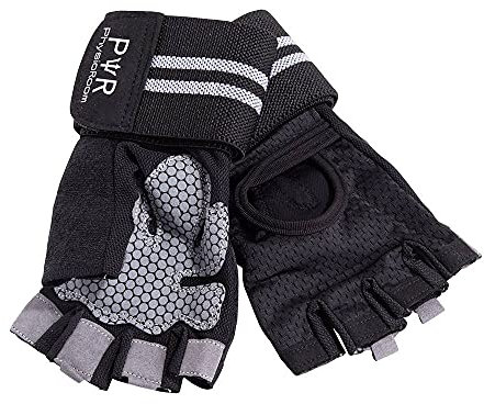 PhysioRoom Weight Lifting Workout Gloves | Wrist Support, Anti-Slip Palm Protection, Cycling, Water Absorbent Sweatband | Home Gym Exercise Fitness Strength Training