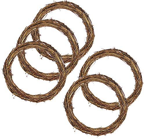 Yeenee Paquete de 5 guirnaldas de ratán natural – Corona de Navidad retro corona de vid corona de vid corona de vid DIY manualidades para decoración de la puerta de Navidad/Halloween