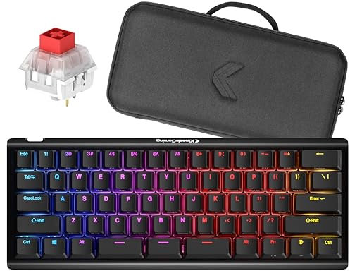 Kinesis Gaming TKO Mechanical Keyboard | Linear Red Switches | 60% Layout | Split Spacebar | Hotswap | PBT Keycaps | Aluminum Body | SF Shock Limited Edition Travel Case