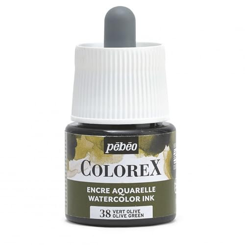 Pebeo - Tinta Colorex 45 ML Verde oliva - Tinta para acuarela Colorex Pebeo - Tinta Verde oliva de acabado aterciopelado - Tinta de dibujo multiuso para todos los medios - 45 ML - Verde oliva