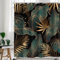 Cinbloo Emerald Green/Black/Gold/Brown Shower Curtain, 72 W x 72 H, Hawaiian Botanical Pattern with Abstract Palm Leaves Modern Style, 12 Hooks