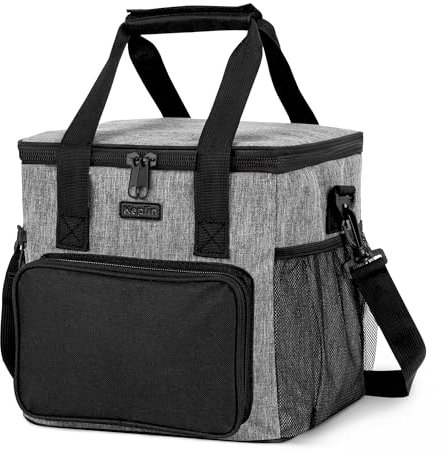 KEPLIN Insulated Cooler Bag Waterproof & Leak Resistant with Shoulder Strap, Side & Front Pockets Portable Lunch Box for Picnic, Camping, Beach, Travel, BBQ- Large Capacity & Durable (Grey) (8.5L)