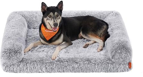 Feandrea FluffyHug Hundebett, Hundekissen Größe XL, Hundematte für mittelgroße und große Hunde, Hundesofa Noppenschaumstoff, Bezug abnehmbar und waschbar, 106 x 80 x 23 cm, Ombré-Grau PGW233G01