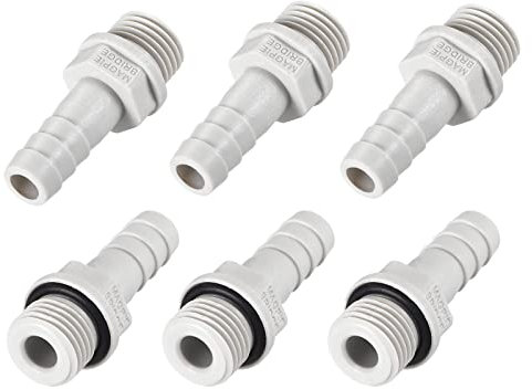 M METERXITY 6 Paquet Raccord Tuyau Eau Frigo - PVC Tuyau Connecteur pour Transport Eau, Air, Appliquer à Machines, Industrie (0.31 Barbillon x 1/4 G Mâle Fil, Gris)