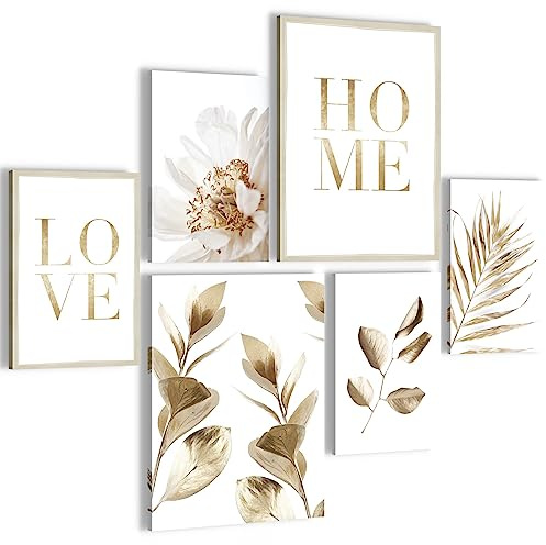 Novart Wandbilder Set Boho Blätter Home - KEIN EXTRA RAHMEN BENÖTIGT - Modern Deko - Wohnzimmer Schlafzimmer N021563a
