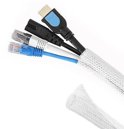 Intrecciato Guaina Cavi Espandibile, Flessibile Copri Cavi Elettrici, Raccogli Copricavo Spiralato, Morbido Guaina Fili, Nascondi Avvolgi Cavi per TV Computer Ufficio Casa Auto Bianco (13mm/6m)