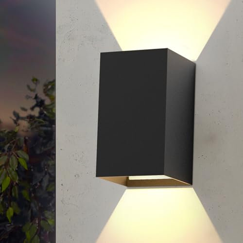 Kowanie Wandleuchte aussen LED Wandlampe innen: Aussenlampe Wand Außenwandleuchte Schwarz Wandbeleuchtung Außenlampe Hauswand 5W IP65 Warmweiß 3000K Wandstrahler Up Down Außenleuchte eckig für Yard