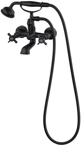 Miscelatore vasca-doccia retrò | finitura nero opaco | con doccetta tipo penna e flessibile | installazione a parete | design classico ed elegante | EUROSANIT