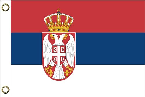 Serbien Flagge Fahne | 150 cm x 90 cm / 90 x 150 cm | Wetterfest & Langlebig | Polyester mit zwei Ösen