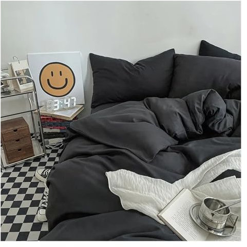 Bettwäsche-Set, hautfreundliches Stoff-Bettwäsche-Set, Einzelbett, Doppelbett, Schlafsaal, Schlafzimmer, Erwachsene, Kinder, weich (schwarz, voll)